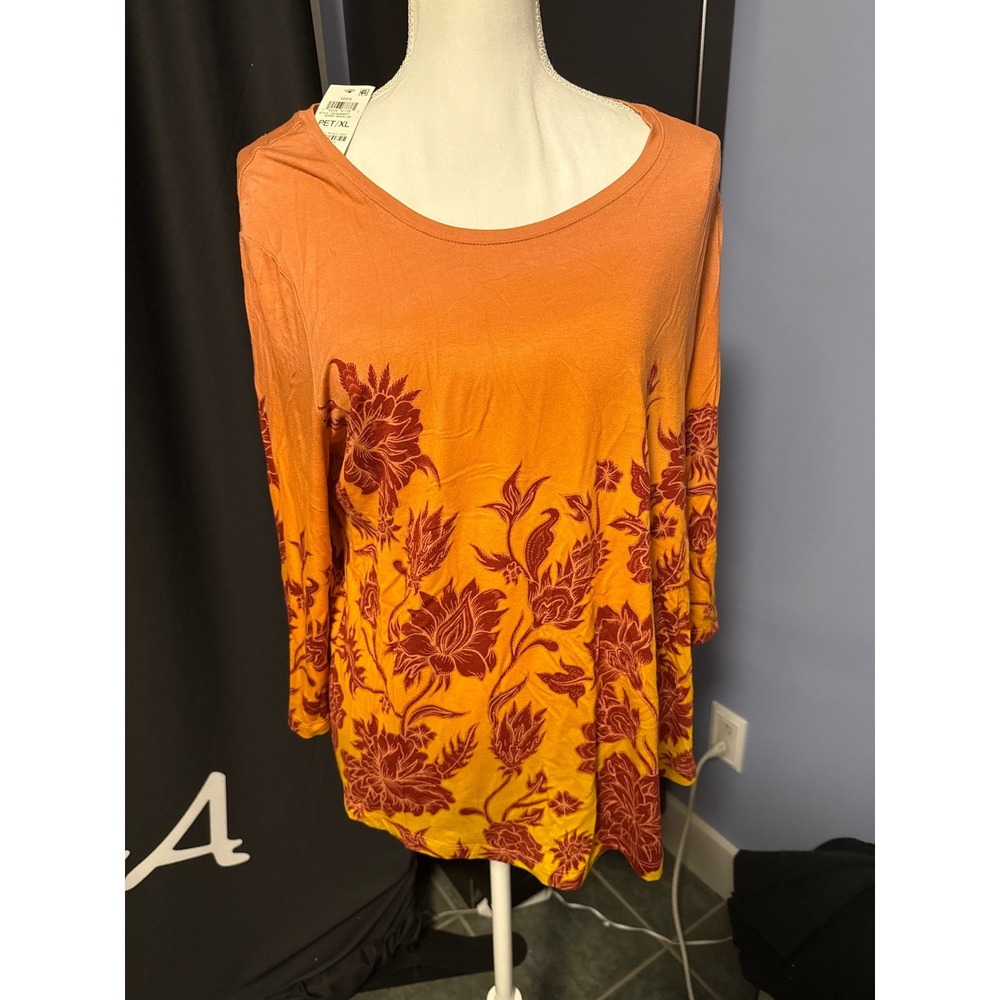 New Style 100180996PT Burnt Brick Floral Ombre Tunic Top Petite XL